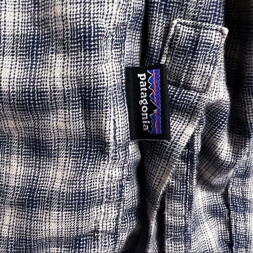 Patagonia Organic Cotton Plaid Long Sleeve Men's Medium Light Brown/Dark Blue - Picture 6 of 15